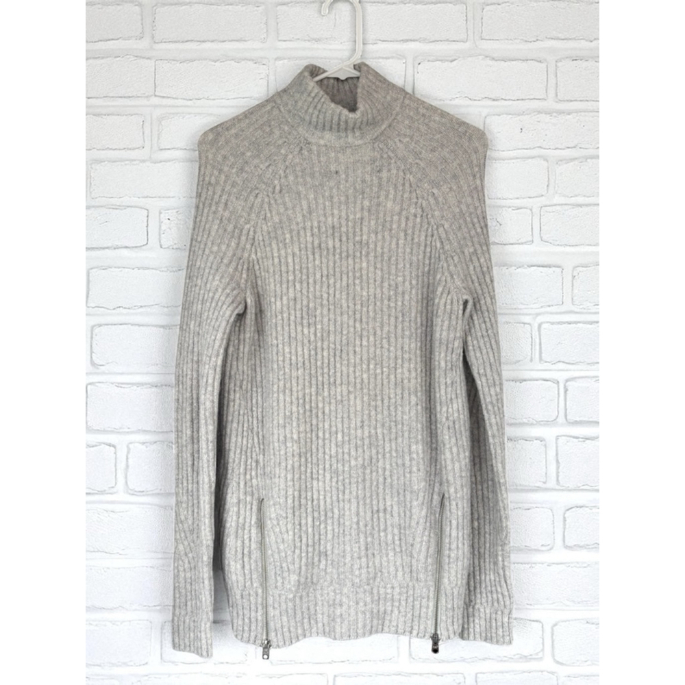 Abercrombie & Fitch Women's Small Oatmeal Wool Blend Mockneck Sweater Dual Zip
